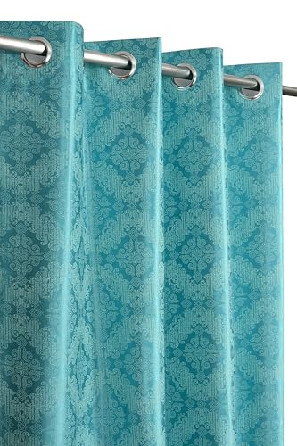 Image of Yarnis Damas Printed Room Darkening Polyester Curtains 5 Feet Long Door & Windows Living Room, Aqua Blue, Parda with Eyelets, 1 Piece