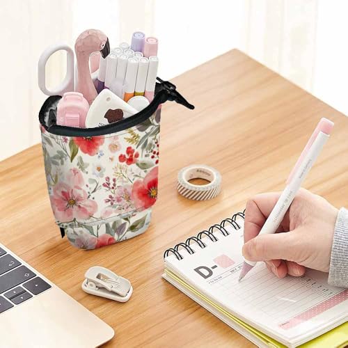 Image of Swono Floral Colored Pencil Case Romantic Watercolor Blossoming Botanical Flowers Wreath Standing Pencil Case Pencil Pouch Pencil Holder Colorful