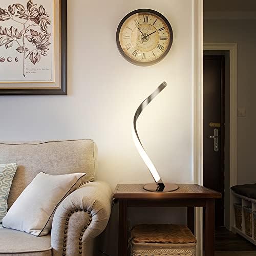 Depuley LED Spiral Bedside Table Lamp, Silver Nickel Modern Minimalist Design Nightstand Reading Lamp, 6W 3000K Warm White Eye-Caring Desk Lamp for Bedroom, Living Room, Office, Kids