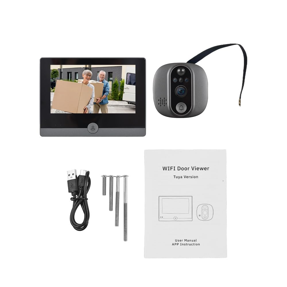 WiFi 1080P Video Türklingel Kamera, 2,4 GHz Türspion Türspion mit 4,3 Zoll LCD Display, 120 Grad Blickwinkel, Nachtsicht, Bewegungserkennung, 2-Wege-Audio, Wiederaufladbarer Akku