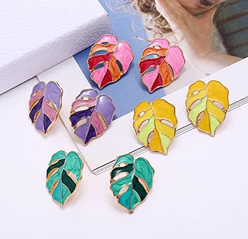 2 Pairs African Natural Monstera Leaves Stud Earrings Set Enamel Tropical Plant Palm Leaf Drop Dangle Earrings for Women Beach Ethnic Summer Boho Jewelry-1 - Image 4
