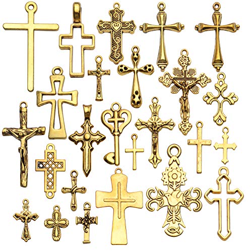 BronaGrand 25 Pieces Mixed Crosses Charms Pendants Jewelry Findings for