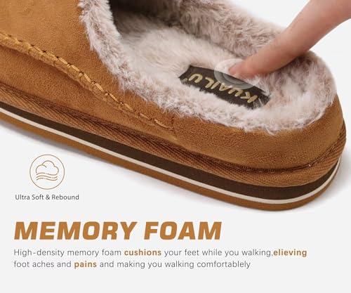 KuaiLu Mens Clog Slippers with Arch Support Suede Faux Fur Memory Foam Warm House Shoes Comfortable Slip-on Mans Bedroom Indoor Outdoor Slippers Rubber Sole3