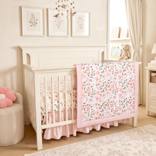 Image of TANOFAR 4 Piece Floral Crib Bedding Set for Girls Soft & Comfort