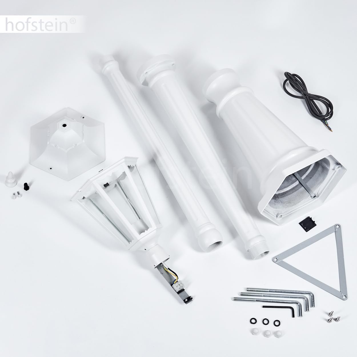 Hong Kong Outdoor Floor Lamp, Outdoor Path Light Made of Metal/Glass in White/Clear, Path Light in Country House, Antique, Retro, Vintage Design, Garden, Outdoor, Patio, Height 206 cm, E27