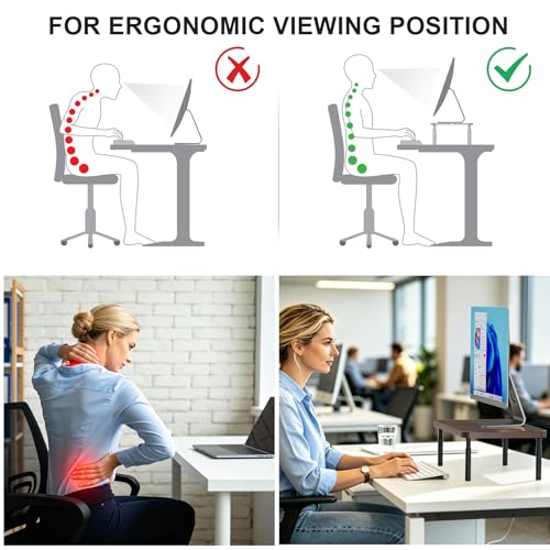 Image of WALI Plastic Computer Monitor Stand for Desk, Adjustable Laptop Riser, Desk Monitor Stand Underneath Storage for Office, Home, School Supplies (PTT001-C), 1 Pack, Brown