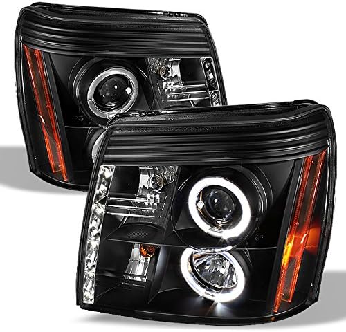 AKKON - Para Cadillac Escalade 02-06 Anillo Halo Bisel Negro DRL Luz diurna LED Tira Halógeno Tipo Proyector Faros