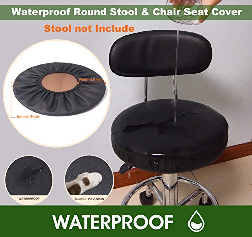 Sigmat 2 Pack Waterproof Pu Bar Stool Cover Anti-Slip Round Seat Cover 17.5 Inch Black #TOP2