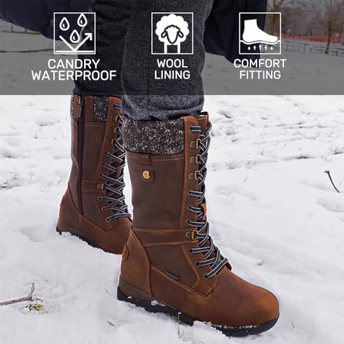 Comfy Moda Women's Waterproof Wool Lined Leather Winter Boots Storm