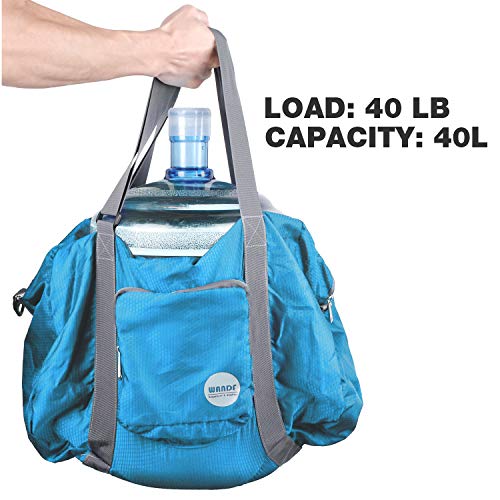 Wandf Foldable Travel Duffel Bag Luggage Sports Gym Water Resistant Nylon, Blue
