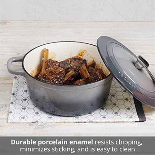 MasterPRO - Legacy Enameled Cast Iron Collection - 6 Quart Dutch Oven with Lid - Gorgeous Oven to Table Presentation with Ombre Design on the Cookware - Grey