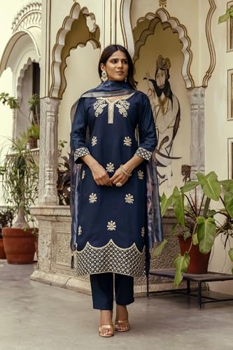 Kurta Chanderi bleu marine : la solution élégante pour vos fêtes traditionnelles sans effort