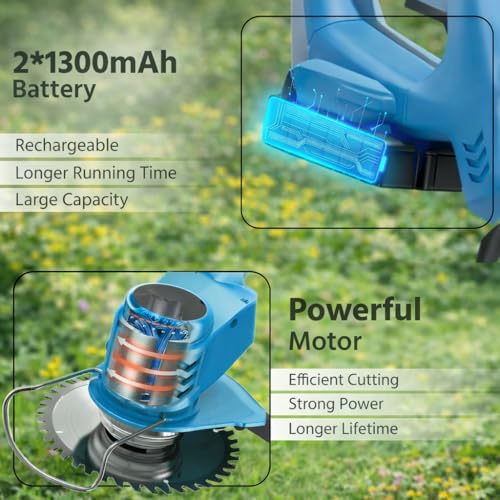 Image of BENAVJI Cordless Grass Cutter Machine for Garden| Easy Storage with Adjustable Height & Foldable Handle | Weed Cutting Tool | 2 x 48V Battery | 25cm Cutting Width | 3 x Heavy-Duty Blades