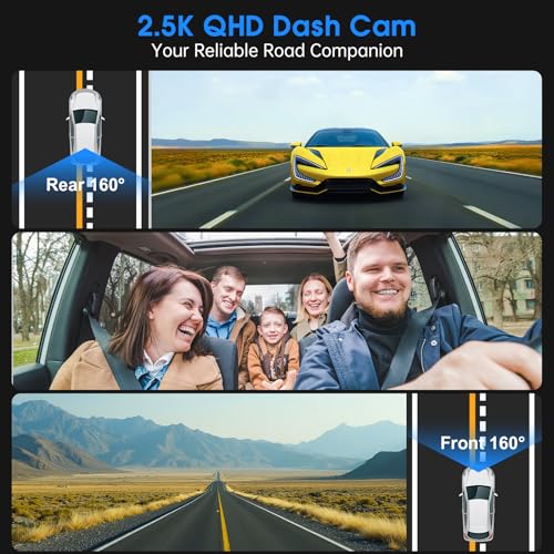 Dash Cam Front and Rear, 2.5K /1080P QHD Dual Dash Camera for Cars, Super Night Vision Dashcam, Loop Recording, 3.39” IPS, 64GB Card Included, 160° Wide Angle, Parking Mode - Black Pro - Image 3