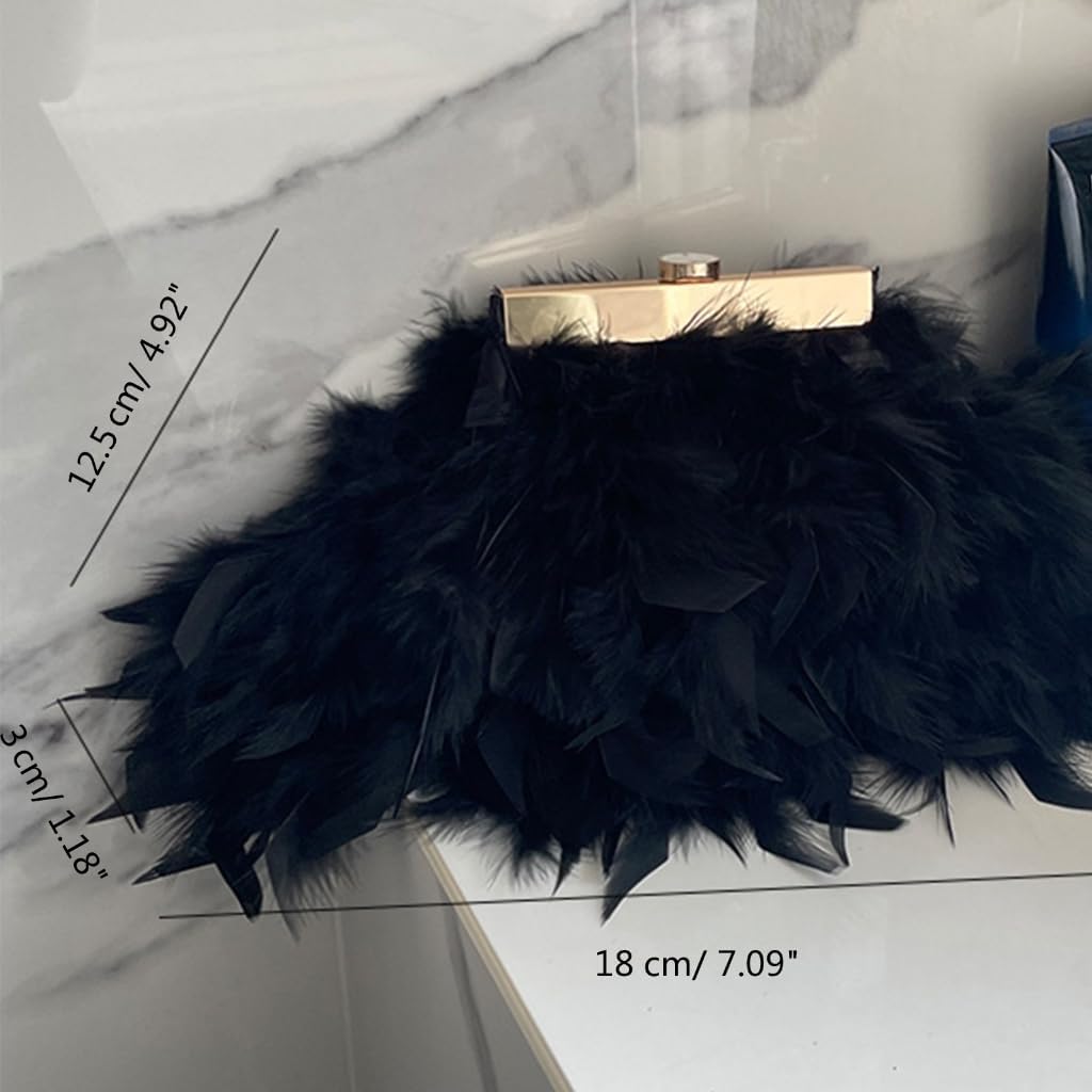Crossbody Bag Plush Feather Clutch Purse Evening Bag Wedding Bag Handbag Purse Detachable Chain Shoulder Bag