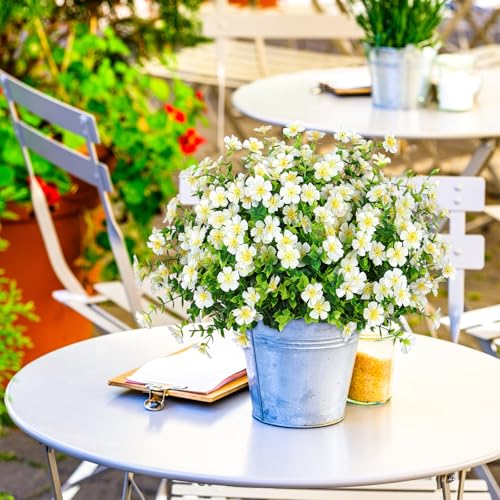 Artificial Flowers for Outdoors, 12 Bundles Faux Flowers Fake Eucalyptus Plants Flowers for Hanging Planter Porch Garden Patio Home Decor (White, 12PCS) image 2