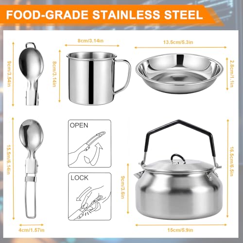 LemonRoad 25 Pcs Camping Cookware Kit Stainless Steel Camp Cooking Set with Stainless Steel Pot Cups Plates Forks Knives Spoons for Camping, Backpacking, Cooking and Picnic Outdoor - Image 3