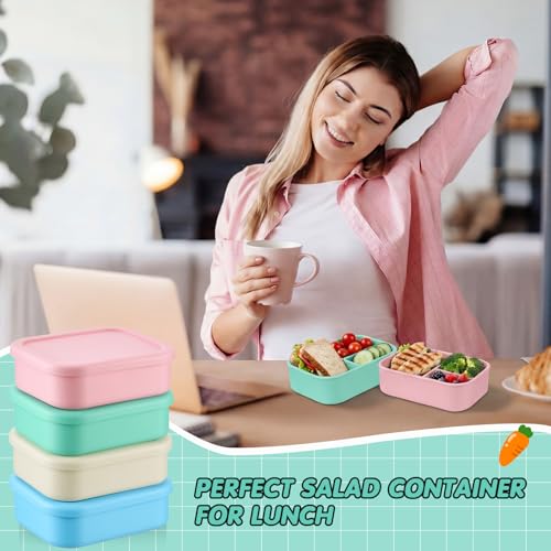 Image of Layhit 4 Pcs Silicone Bento Box for Adults, 27 oz Bento Lunch Container Reusable Food Container for Women Men, Leak Proof Microwave Dishwasher Freezer Safe (3 Compartments,Mint Colors)