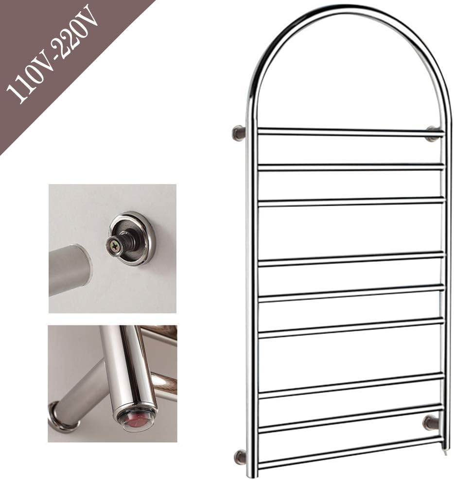 Electric Towel Warmer Polish Chrome Wall-Mounted Towel Heater 4 Heated Bars Hardwired and Plug in Options for Bathroom Sauna Spa