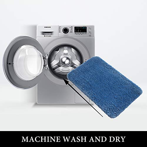 Miulee Set Of 2 Non Slip Shaggy Bathroom Rugs Extra Thick Soft Bath Mats Plush Microfiber Absorbent Water For Tub Shower Machine Washable (Blue, 20X30 Inches) #TOP4