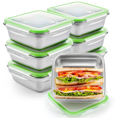 Blushtier 6 Pack Food Grade 304 Stainless Steel Sandwich Containers, Leakproof Metal Lunch Containers with Airtight Lids, Food Storage Box for Sandwiches, Snacks & Meal Prep, 25.4 oz