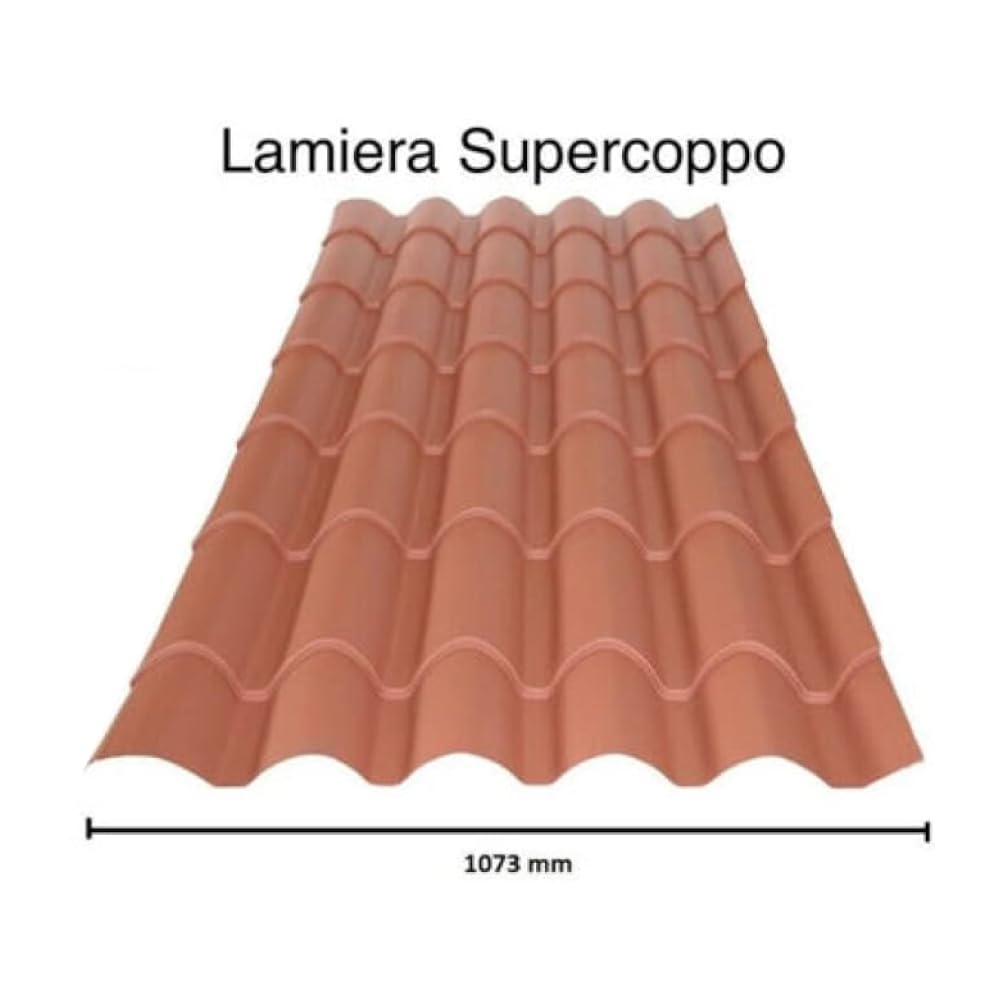 lamiera ondulata finto coppo copertura tettoia per esterno - lamiera zincata - colore rosso coppo - larghezza 1 metro lunghezza 2,45 metri