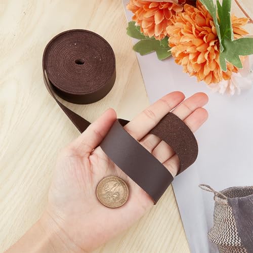 GORGECRAFT 2.5 Meters Leather Strap Strips 25mm Wide Flat Leather Cord Strings 1.6mm Thick Lychee Grain Imitation Leather Threads for DIY Crafts Guitar Belt Making Tooling Workshop - Image 3