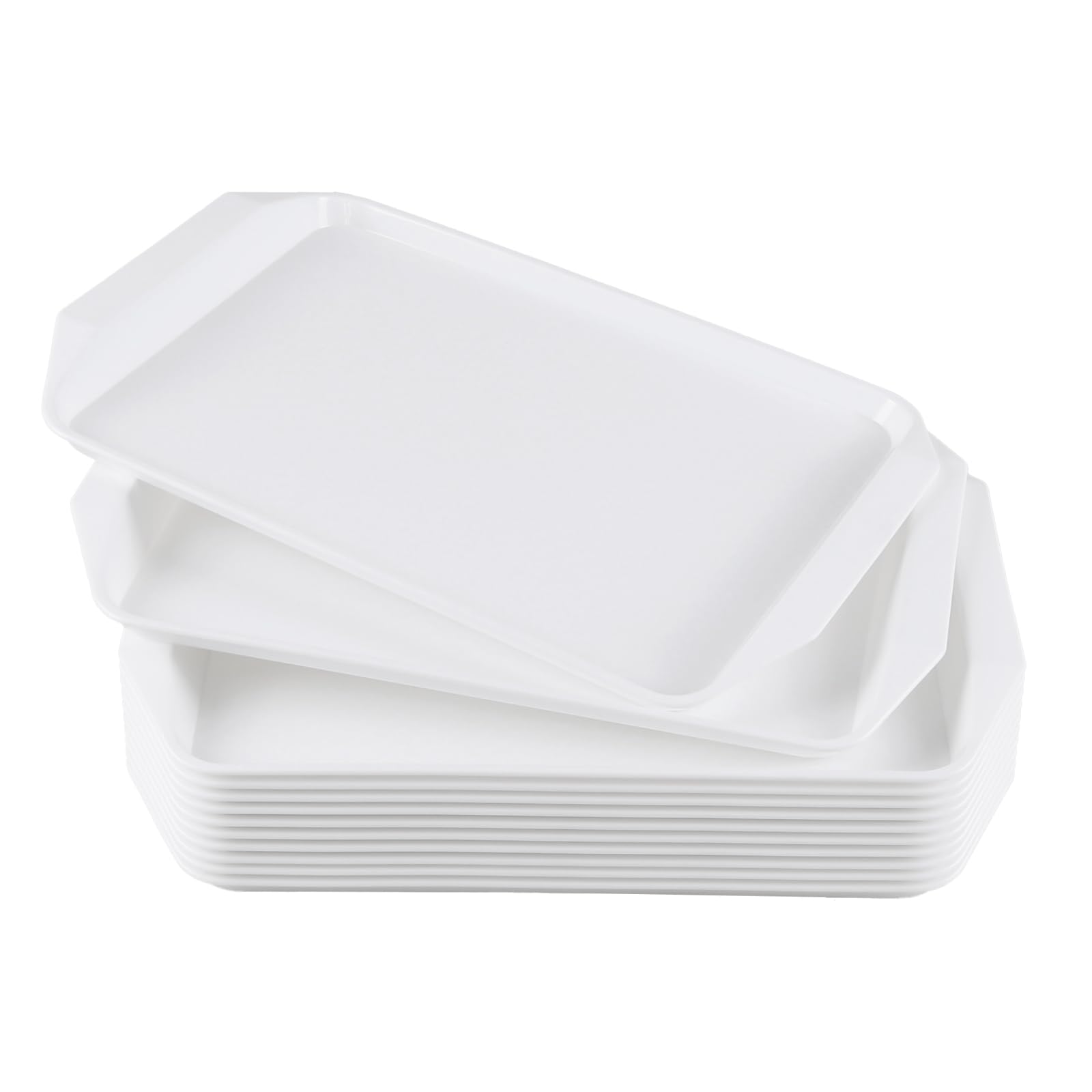 Loiycg 12 Packs Plastic Serving Trays, Rectangular Fast Food Trays, White