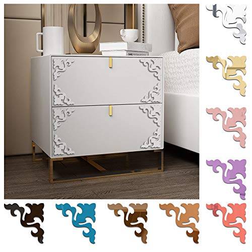 Funlife Corner Filigreel Tile Decorative Floral Pattern Mirror Ps Plastic Wall Stickers Non Glass Diy Vinyl Mirror For Furniture Cabinet Home Bedroom Decor 3.94" X 3.94" 16 Pcs Gold #TOP3