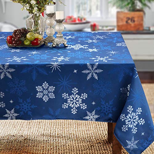 Cait Chapman Home Collection Holiday Blue Snowflakes Metallic Jacquard Woven Tablecloth (60" X 120" Rectangle) #TOP1