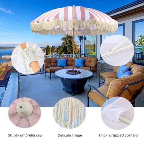 Parasol de plage 2m de qualité supérieure avec finitions bohèmes - 7