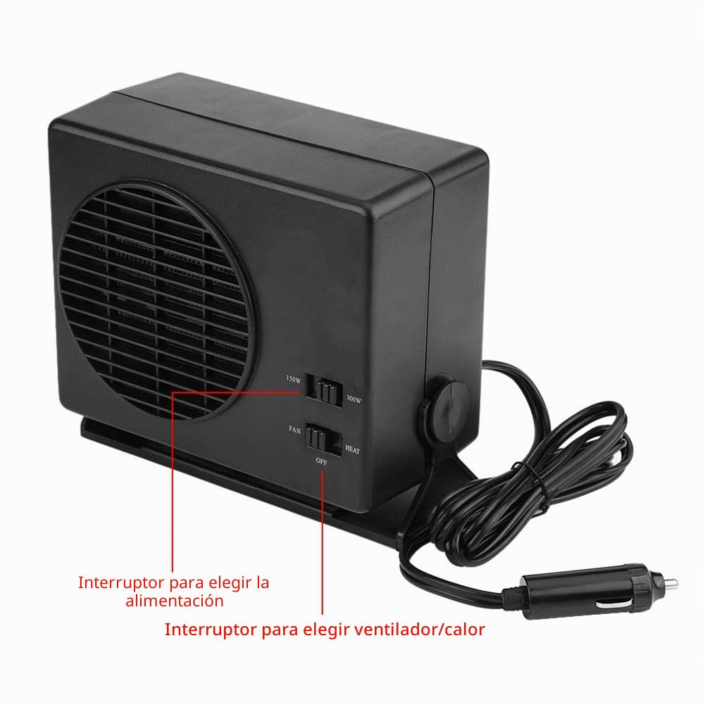 Luocute Ventilador de Coche, 2 en 1 Descongelador Portátil 12V 300W, Calentador y Ventilador, Universal para Coche, Camión, SUV, RV