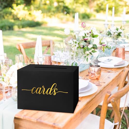 image for Mulbozy Black Card Box for Party, Gift Cards Box Holder with Gold Foil