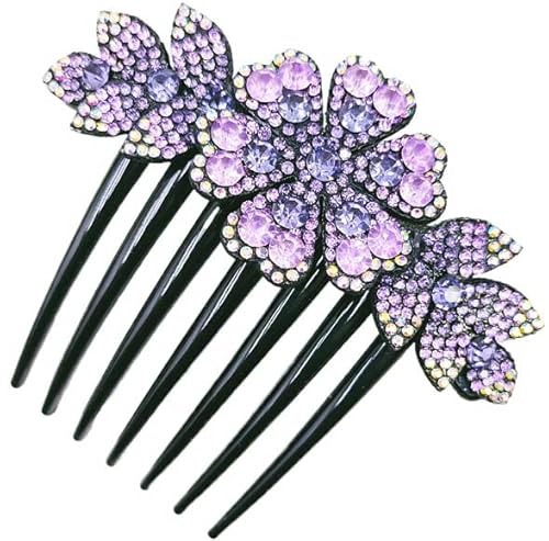 Haarkamm für Hochzeit, violetter Strass, Kamm, U-förmige Blume, Strass, Perlen, Haarspangen, Blume, Vintage-Kopfschmuck, Haarschmuck, tägliches Geschenk für Brautjungfer (lila) Cover