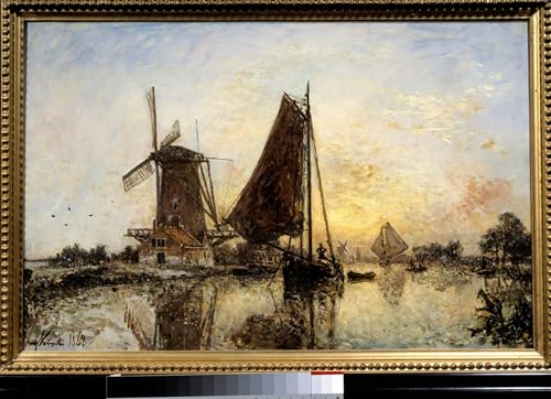 Paysage hollandais Bateaux près du moulin pour décoration de bureau zen