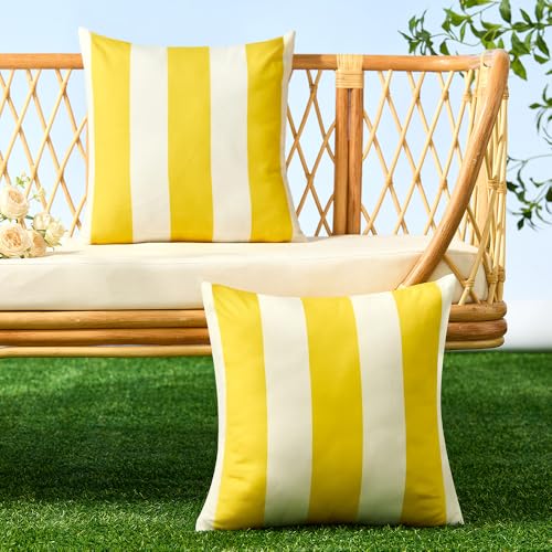Image of Allorry Outdoor Pillow Covers 16x16 Set of 2 Yellow Striped Decoration Throw Pillow Covers for Spring Summer Outdoor Waterproof Garden Patio Furniture Sofa Bed Home Decor JB007-F16