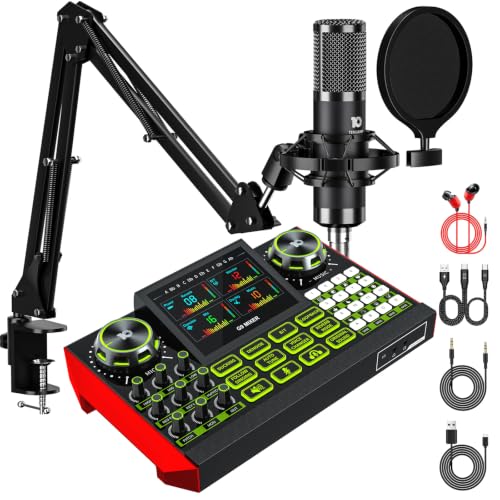 Image of Podcast Equipment Bundle with Audio Mixer for Live Streaming and Singing, Podcast Microphone, Live Sound Card with Voice Changer and Noise Reduction, Compatible with PC, Phone, TikTok, and YouTube