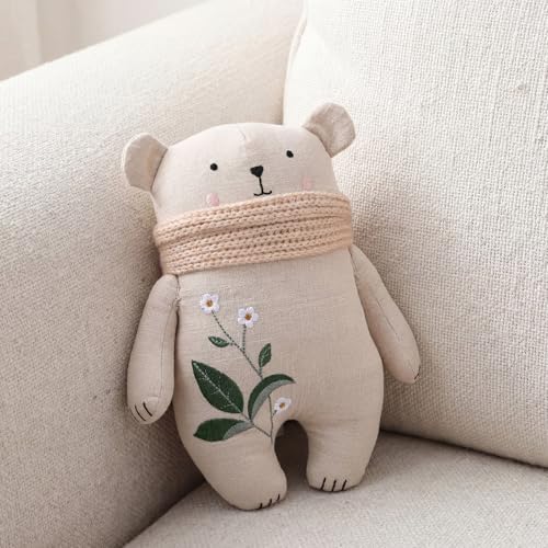 Novabright Bear Nursery Pillow Embroidered Decorative Safari Bear Nursery Decor 10.2 x 9.8 Inch Cute Animal Pillow for Couch Sofa Bedroom Living Room