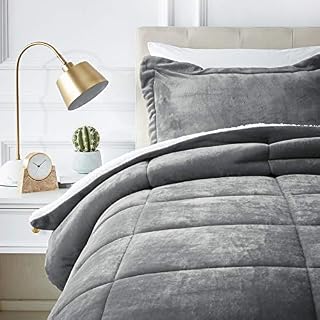 AmazonBasics Ultra-Soft Micromink Sherpa Comforter Bed Set, Twin, Charcoal - 2-Piece
