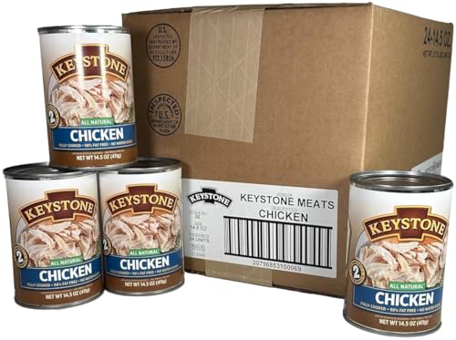 Keystone All Natural Premium Canned Chicken 14.5 Oz Fully Cooked | No Water Added | Ready to Meat | Quick Meals Emergency Survival Food Canned Meat Pack of 24