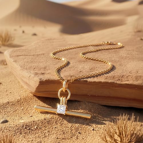 Image of Jeulia 14K Gold Plated Necklaces for Women, Dainty Paperclip Chain Choker T-Bar Layered Stackable Gold Necklace Jewelry Gifts
