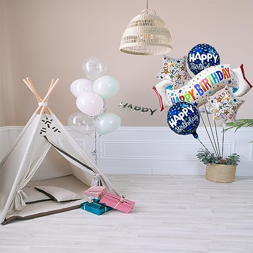 Birthday Decoration Set Colorful Happy Birthday Banner Balloon,Star and Circle Mylar Foil Balloon for Girls Boys Kids & Adults Birthday Decorations and Party Supplies 5PCS - Image 3