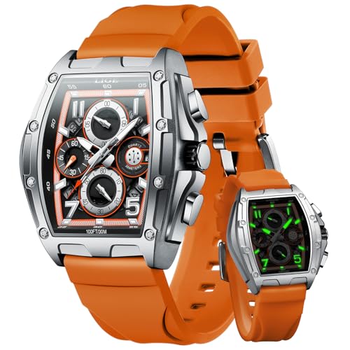 Image of LIGE Mens Watches Luxury Tonneau Watches for Men Waterproof Analog Watch Chronograph Calendar Date Men's Dress Business Work Watch Large Square Face Wristwatch
