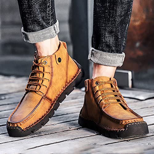 Mens PU Ankle Chukka Boots Casual Shoes Loafers Flat Shoes Vintage Stitching Comfort Soft Breathable Lace-up Lightweight Fashionable Flats Shoes2