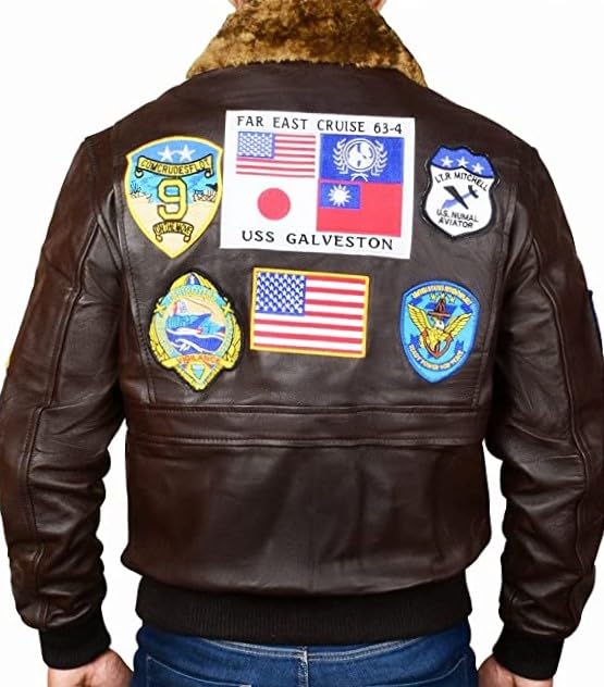 Jild Aviator Tom Multiple Patches Cruise Genuine Leather Jacket Men - G1 USAAF Pilot Fur Collar Maveric Bomber Leather Jacket3