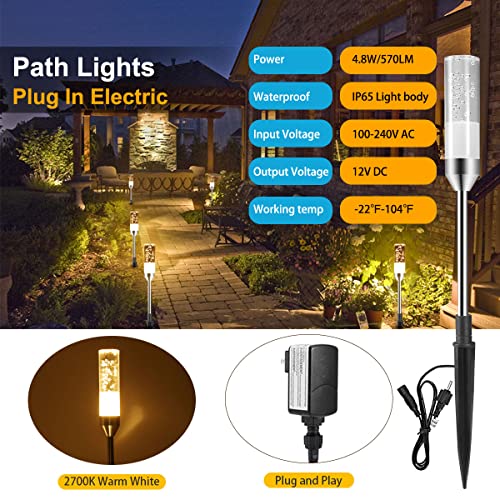 Greenclick Extendable 6 Pack Led Path Lights Super Bright 570 Lumen Garden Lights Warm White 4.8W 12V Landscape Lighting Waterproof Acrylic Bubble Outdoor Pathway Lights For Yard Patio Walkway, 2700K #TOP1