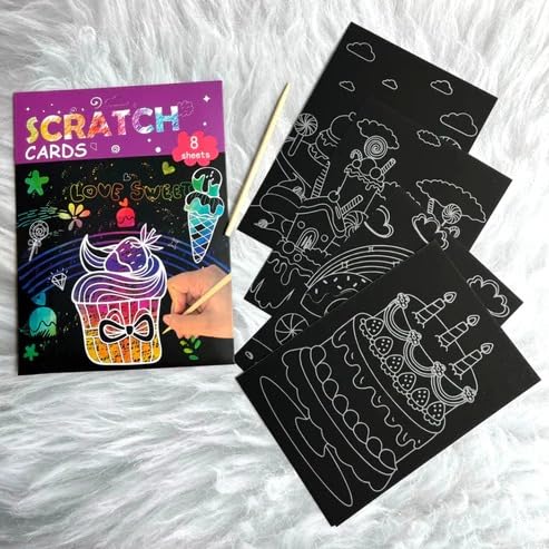 SHIVMYRA A5 Size DIY 8 Sheet Magic Rainbow Scratch Art Paper Cards Scraping Drawing with Stick Unruled Plain 20 x 14 cm 50 GSM Drawing Paper (Pack of 1) (B0CNXX3474) Amazon Price History, Amazon Price Tracker