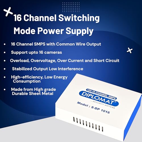 Image of ELOVE 16 Channel CCTV SMPS Power Supply Adapter | 12V DC Multi Port Power Box for Up to 16 Security Cameras | Bullet & Dome Camera Power Supply for CCTV System, Indoor & Outdoor Use