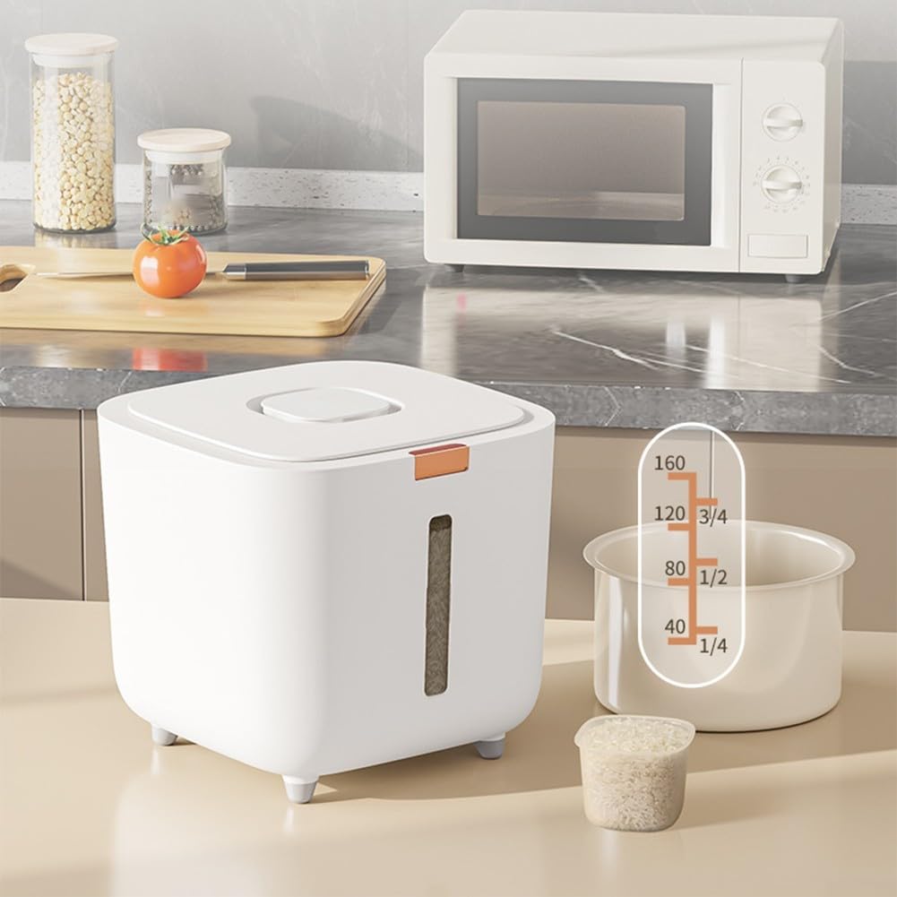 Récipient de stockage de riz résistant à l'humidité avec couvercle scellé et distributeur de presse, pour l'organisation de la cuisine, boîte en plastique ABS blanc (20 kg)