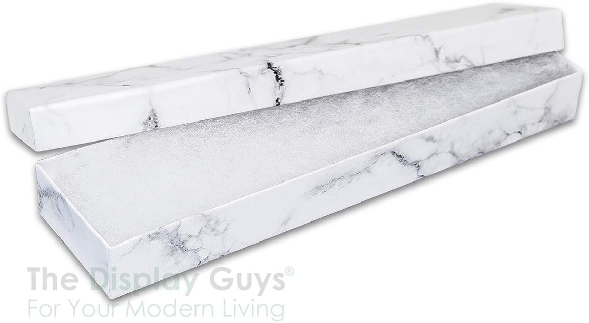 TheDisplayGuys - 25-Pack #82 Cotton Filled Cardboard Paper Jewelry Boxes Gift Case - Marble White (8.0" x 2.0" x 1.0") - for Shipping or Storage